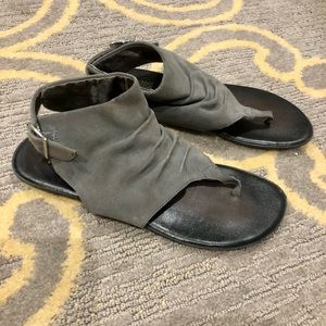 Gray suede ankle wrap sandals